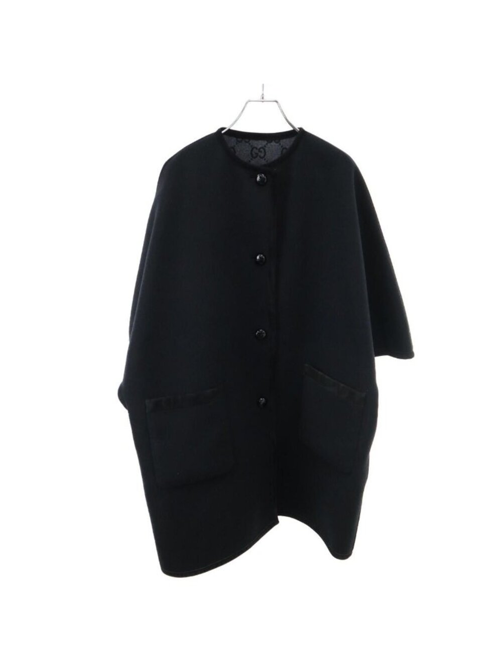 Gucci GG Reversible Collarless Cape Coat Black Gray 36